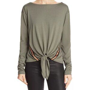 Honey Punch Front Tie BoatNeck Drop Shoulders Long Sleeves Metallic Stripes S